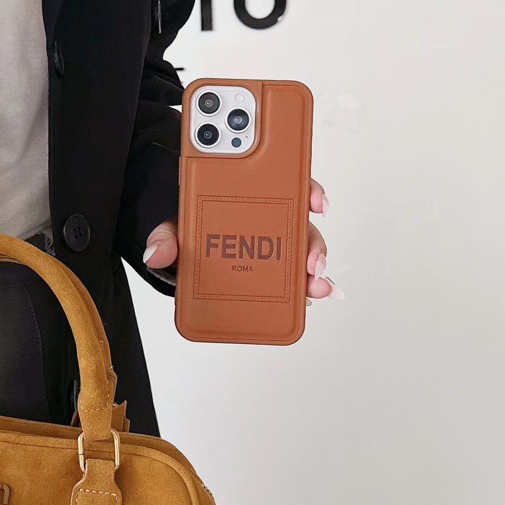 Fendi Phone Case for iPhone Brown Leather