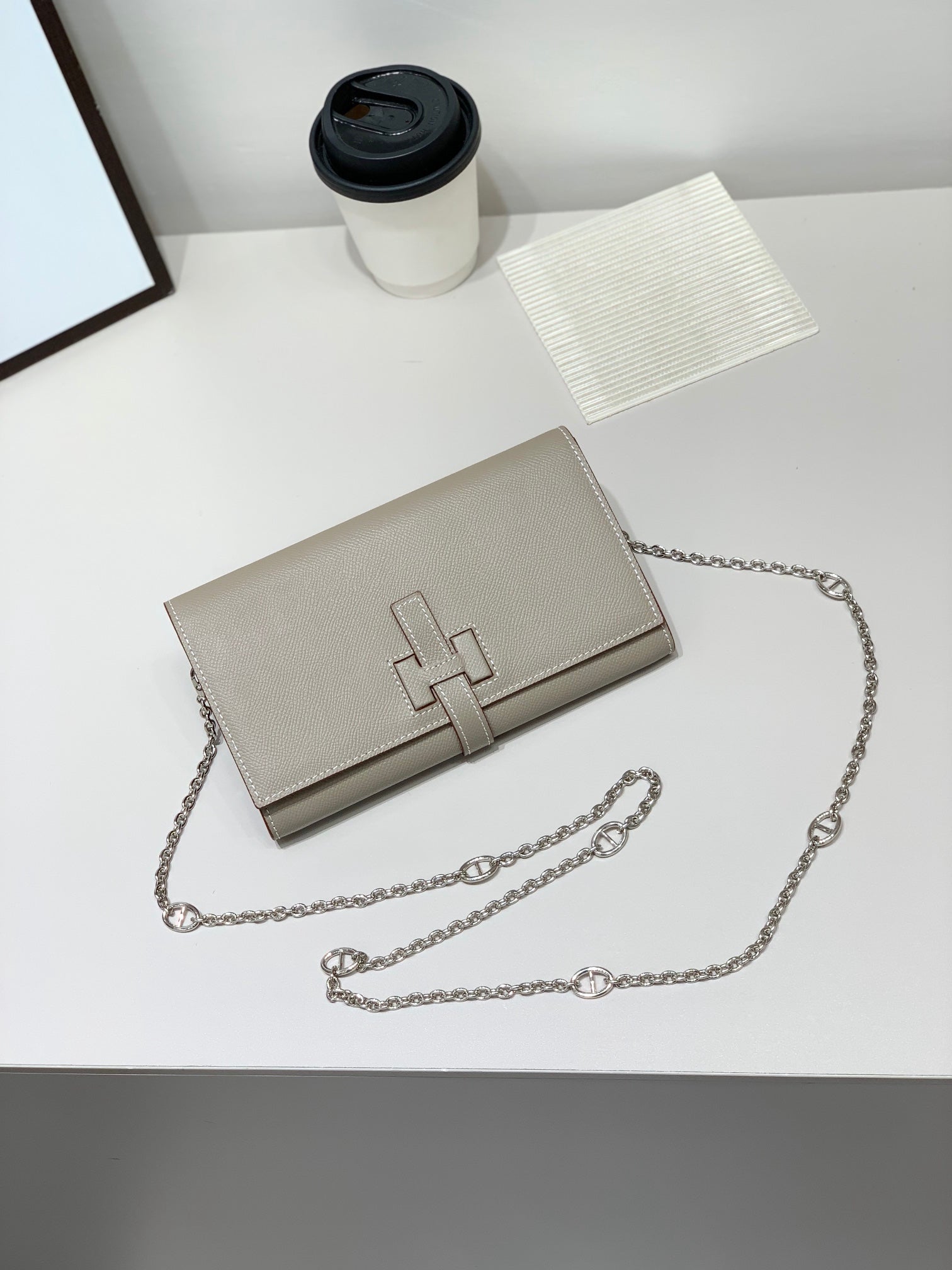 H Long Wallet on Chain Epsom Calfskin