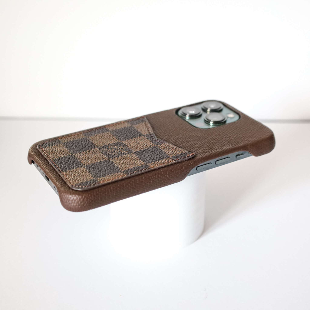 lv iPhone Case with Card Holder Brown Checkered
