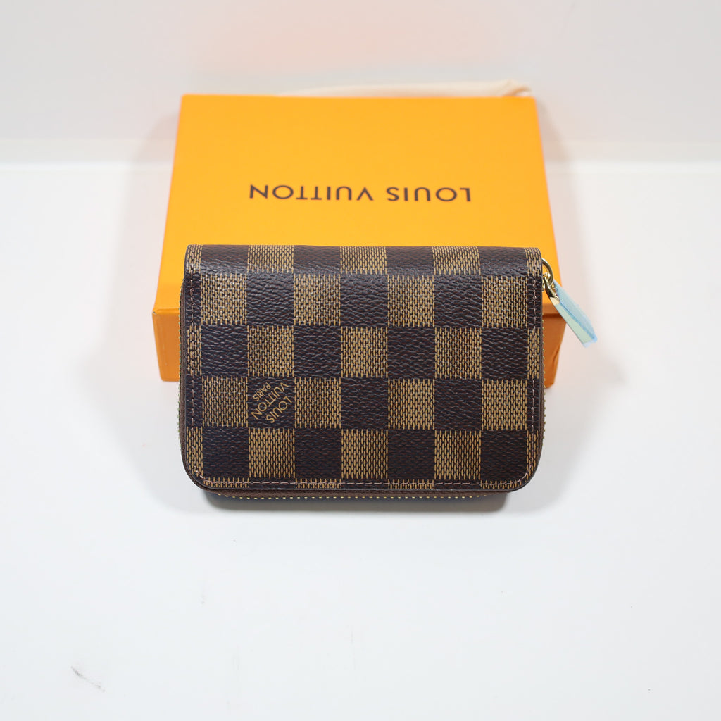 LV Leather Brown Checkered Wallet Zipper