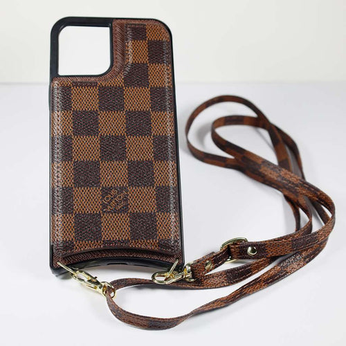 Crossbody Phone Case Designer Checkered Leather for iPhone