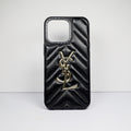 YSL iPhone Case Fashion Black Leather for 12 13 14 Pro Max Plus