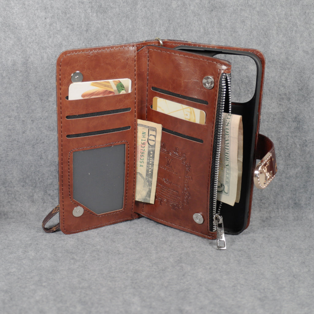 Luxury LV Wallet iPhone Case Zip Kickstand Function for iPhone